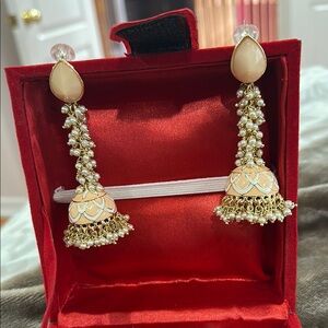 Elegant Cream and Gold Jhumka Earrings